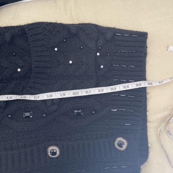 New Zara cardigan cable knit Oversized Jewel Rhinestones Beads Black sweater S - Picture 11 of 12